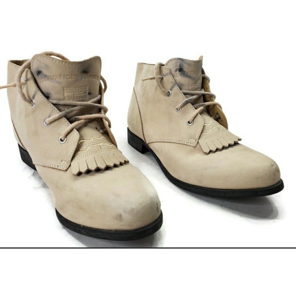 Ariat Advanced Torque‎ Leather Kiltie Lace Up Ankle Boots Cream Womens 6.5 M